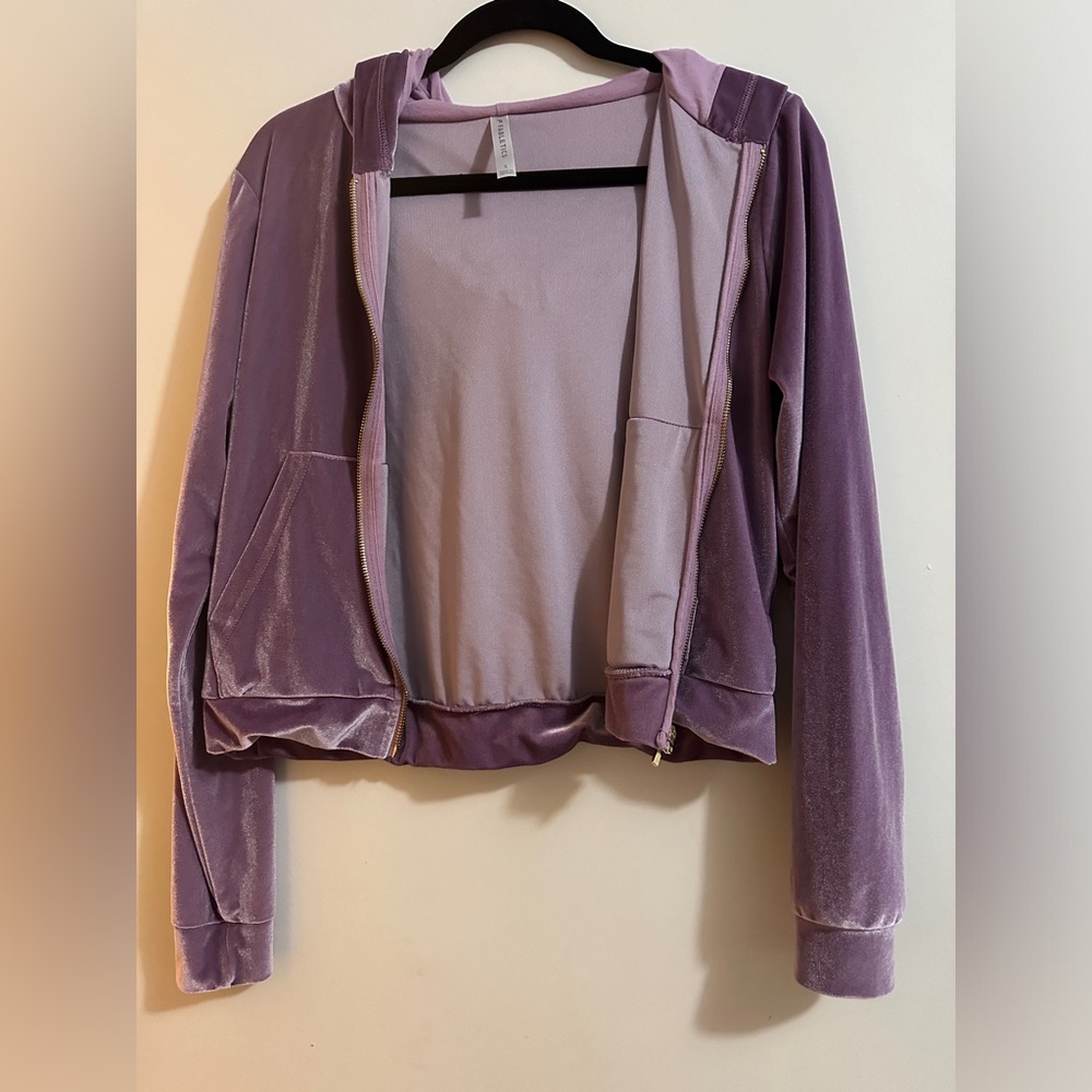 Fabletics Purple velvet zip up jacket and sweats set